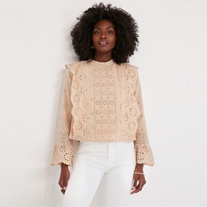 Tuckernuck Cream Bell Sleeve Blouse with Mandarin Collar